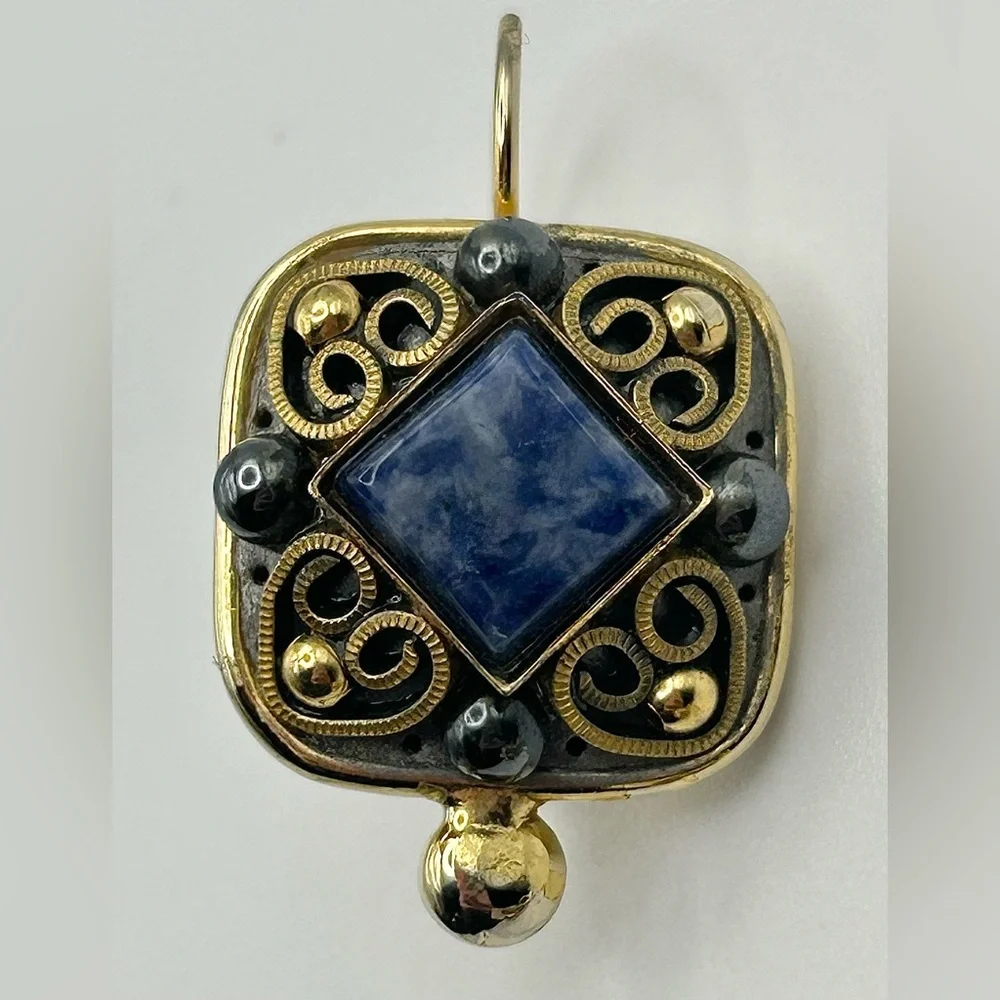 Michal Golan Blue Sodalite Gold Tone Pierced Earrings - Picture 4 of 8